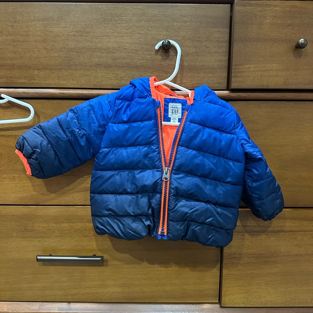 GAP Blue Puffer Jacket with Orange Lining